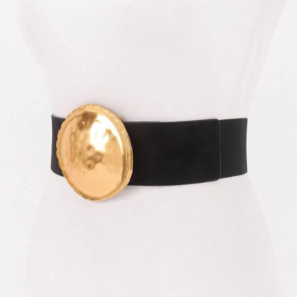 NEW 3AM BY H&D ACCESSORIES women's round buckle elastic belt in black